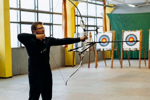 Close-up of a person concentrating during practice.